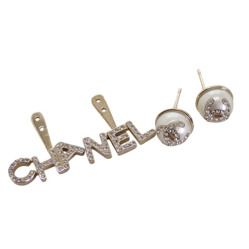 Chanel CC Logo Earrings 2-Way Faux Pearl Gold