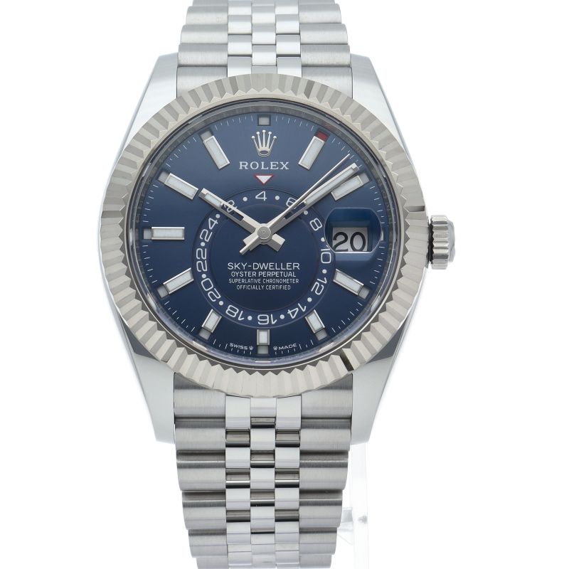 Rolex Sky Dweller Watch Jubilee Blue Box 18k White Gold SS Polished