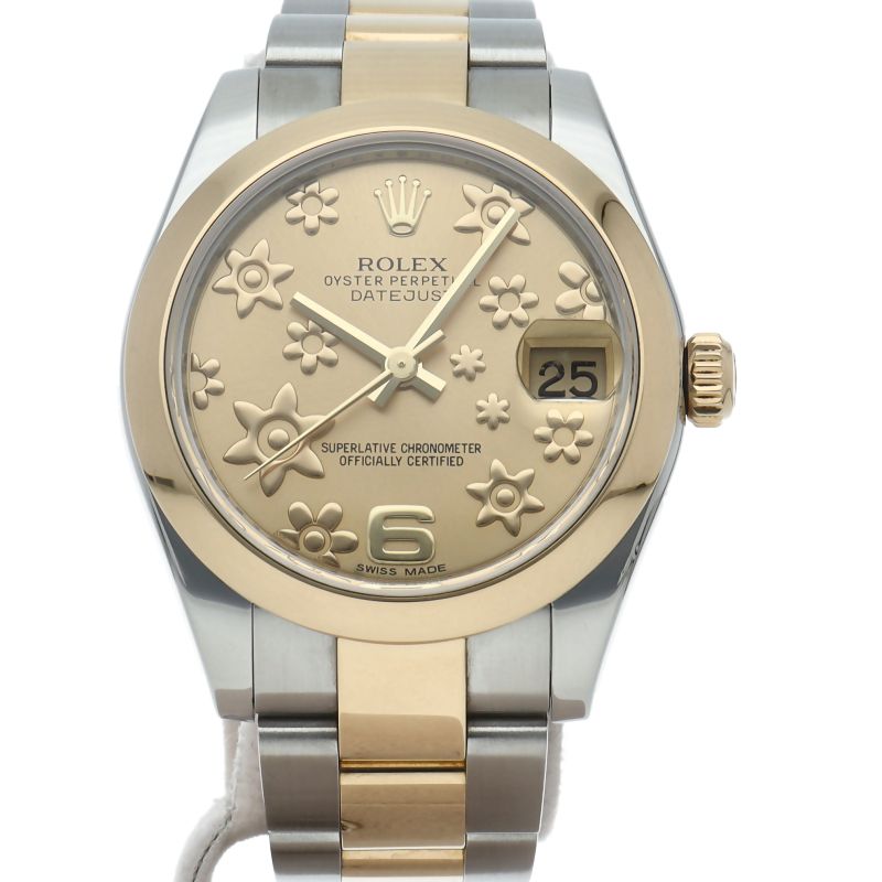 Rolex Datejust 31 Boys Watch Oyster Flower Dial 18k Yellow Gold SS Sha