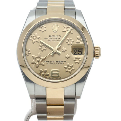 Rolex Datejust 31 Boys Watch Oyster Flower Dial 18k Yellow Gold SS Sha
