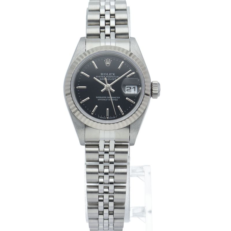Rolex Datejust Watch 18k White Gold SS Black Polished