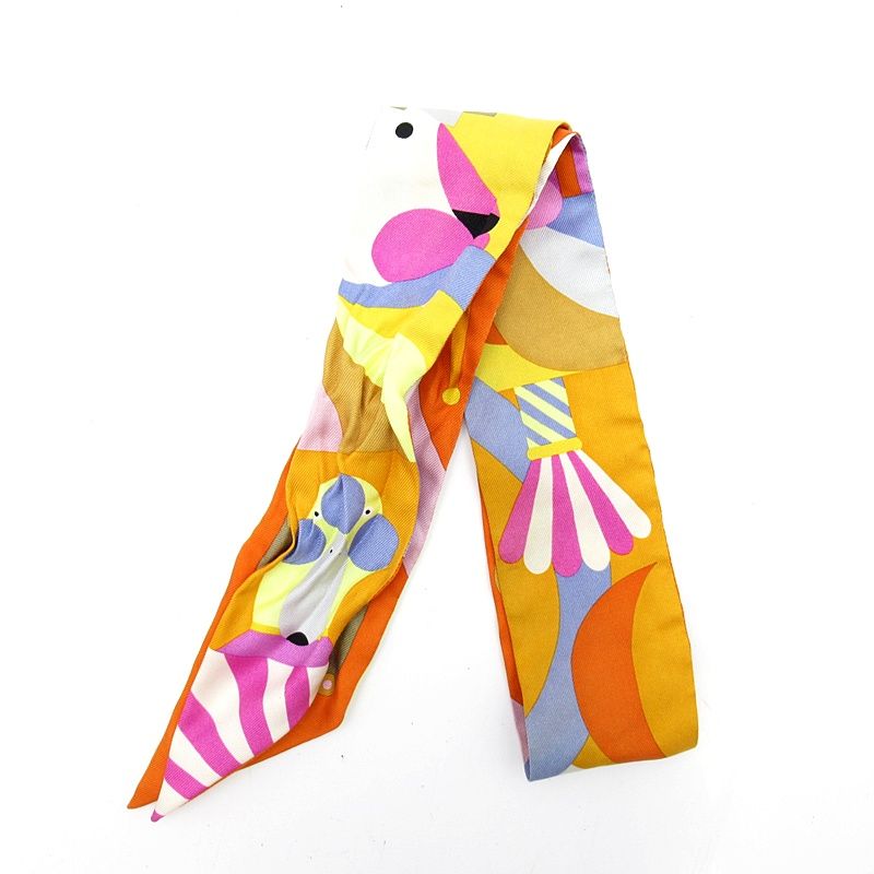 Hermes Twilly Scarf Silk Orange Pink Yellow