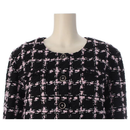 Chanel Tweed Collarless Jacket Black Pink 42
