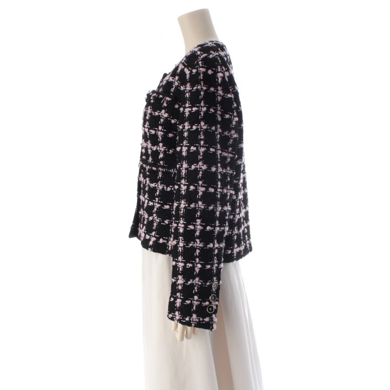 Chanel Tweed Collarless Jacket Black Pink 42