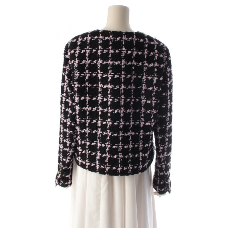 Chanel Tweed Collarless Jacket Black Pink 42