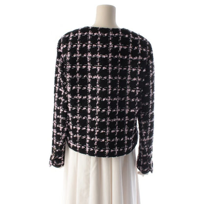 Chanel Tweed Collarless Jacket Black Pink 42
