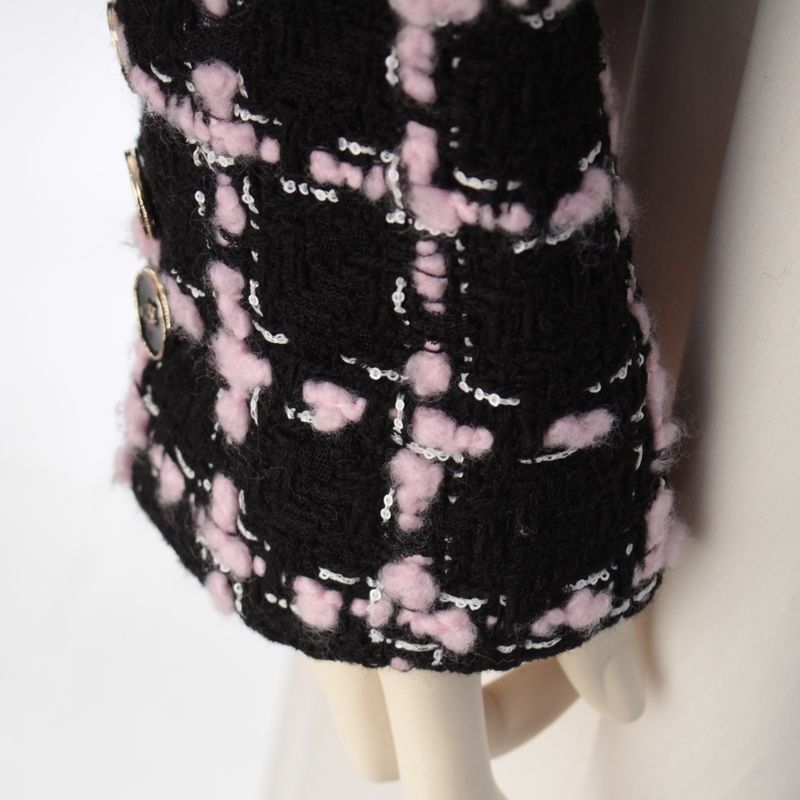 Chanel Tweed Collarless Jacket Black Pink 42