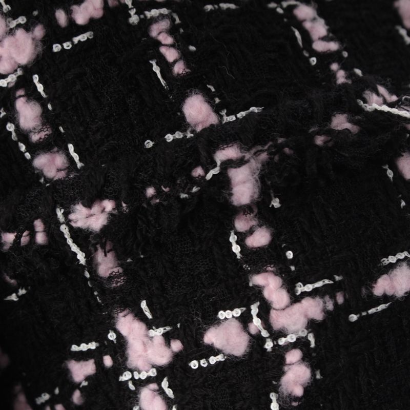 Chanel Tweed Collarless Jacket Black Pink 42