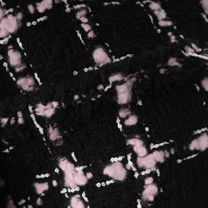 Chanel Tweed Collarless Jacket Black Pink 42