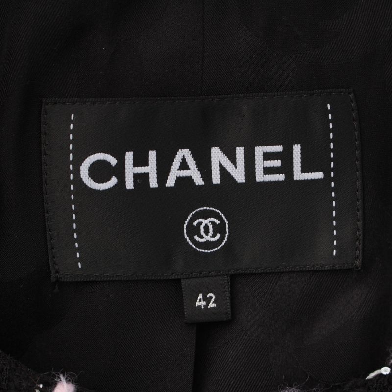Chanel Tweed Collarless Jacket Black Pink 42