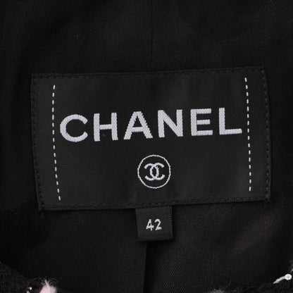 Chanel Tweed Collarless Jacket Black Pink 42