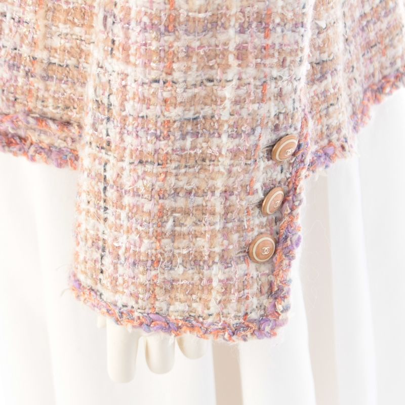 Chanel Wool Coco Button Tweed 4 Pocket Tailored Jacket Pink Beige 40