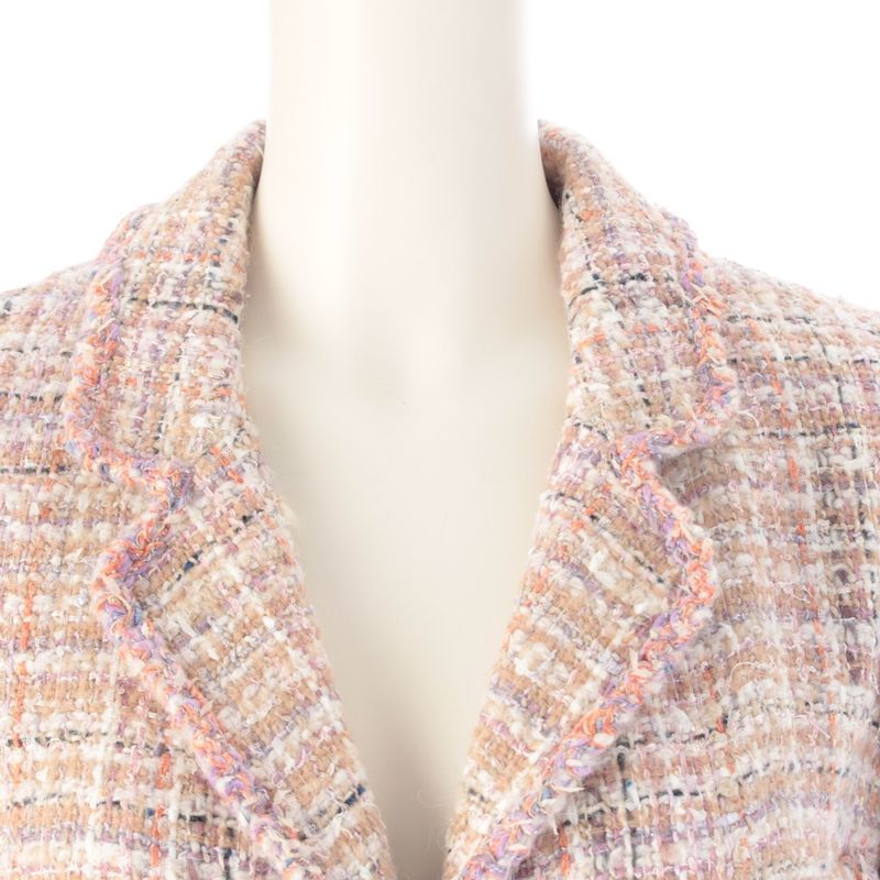 Chanel Wool Coco Button Tweed 4 Pocket Tailored Jacket Pink Beige 40