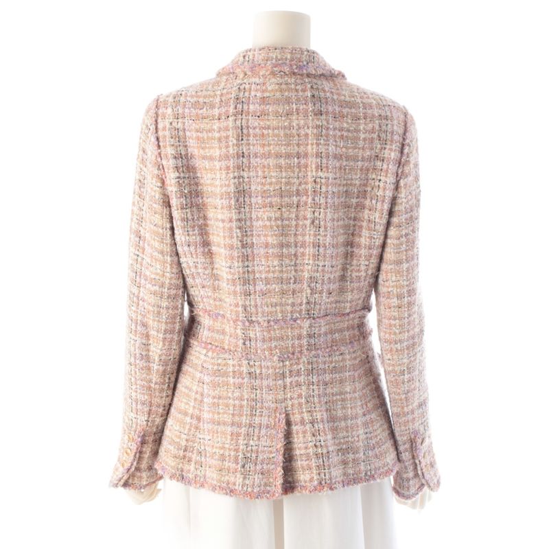 Chanel Wool Coco Button Tweed 4 Pocket Tailored Jacket Pink Beige 40