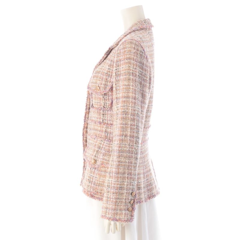 Chanel Wool Coco Button Tweed 4 Pocket Tailored Jacket Pink Beige 40