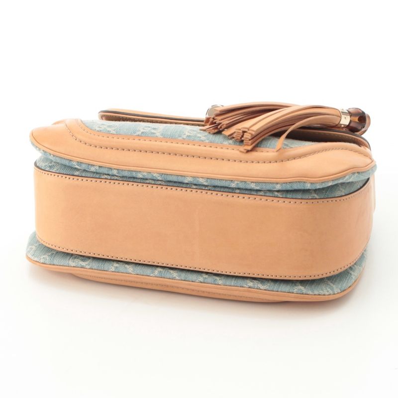 Gucci GG Denim Bamboo Turnlock a Shoulder Bag Ice Blue Beige