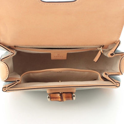Gucci GG Denim Bamboo Turnlock a Shoulder Bag Ice Blue Beige