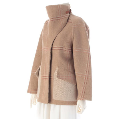 Hermes Cashmere Double Face Check Coat Jacket Beige Brown 34