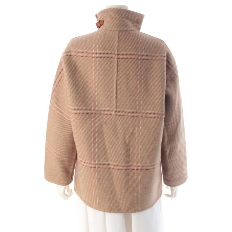 Hermes Cashmere Double Face Check Coat Jacket Beige Brown 34