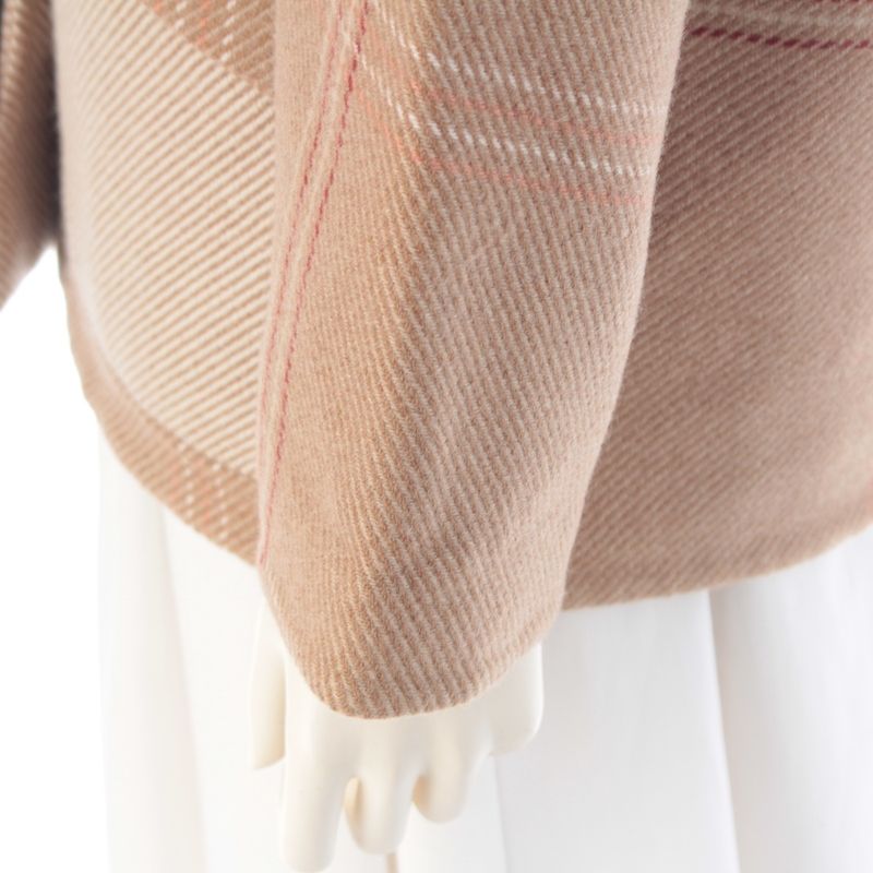 Hermes Cashmere Double Face Check Coat Jacket Beige Brown 34