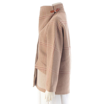 Hermes Cashmere Double Face Check Coat Jacket Beige Brown 34