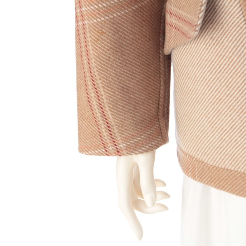Hermes Cashmere Double Face Check Coat Jacket Beige Brown 34