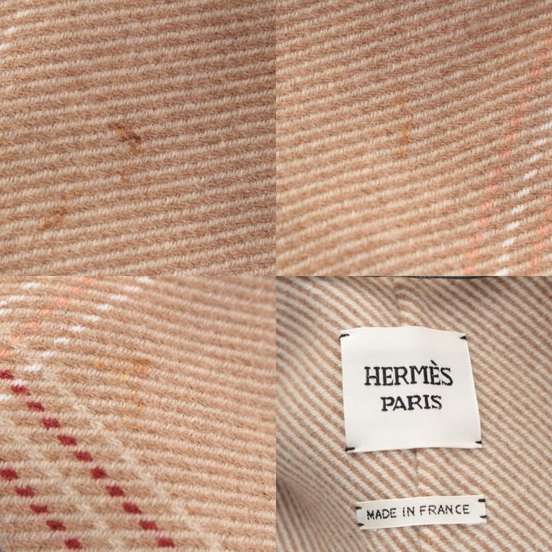 Hermes Cashmere Double Face Check Coat Jacket Beige Brown 34