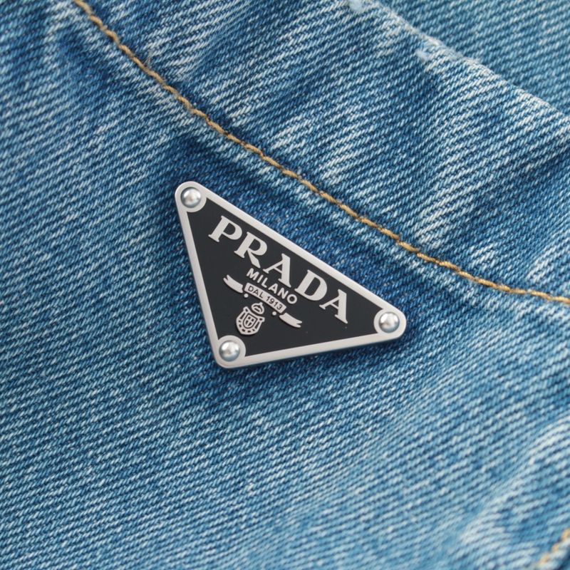 Prada Triangle Logo Mid Bull Gannic Shirt Denim Jacket Ice 36