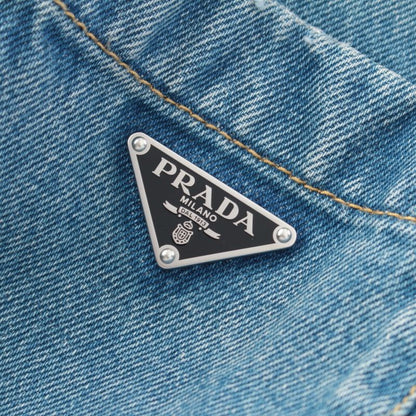 Prada Triangle Logo Mid Bull Gannic Shirt Denim Jacket Ice 36