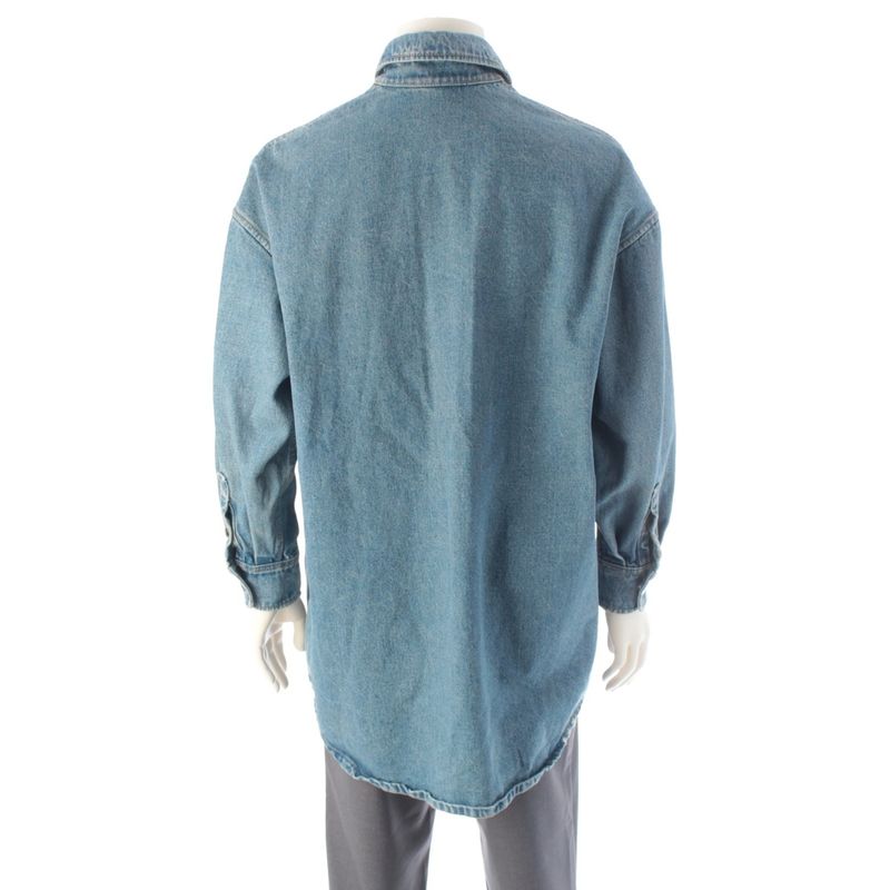 Prada Triangle Logo Mid Bull Gannic Shirt Denim Jacket Ice 36