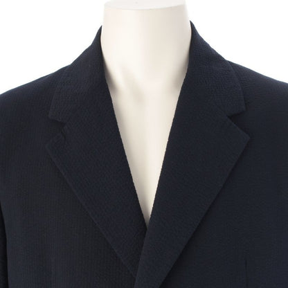 Prada Cotton Seersacquer Chesterfield Jacket Coat Navy