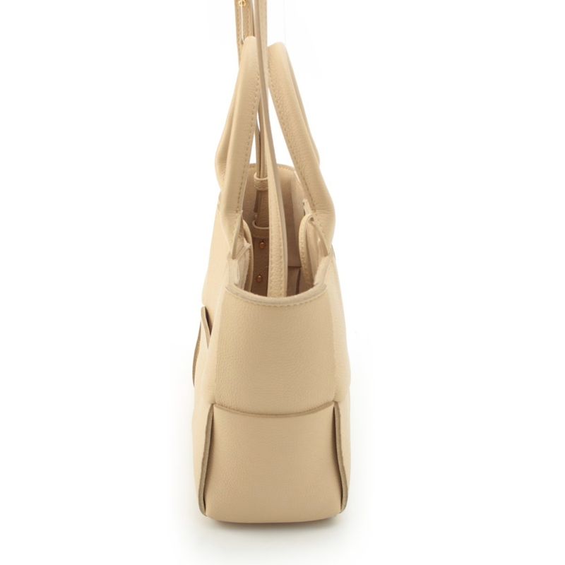 Bottega Veneta Leather Maxi Intrecciato Mini Arco 2-Way Handbag Beige