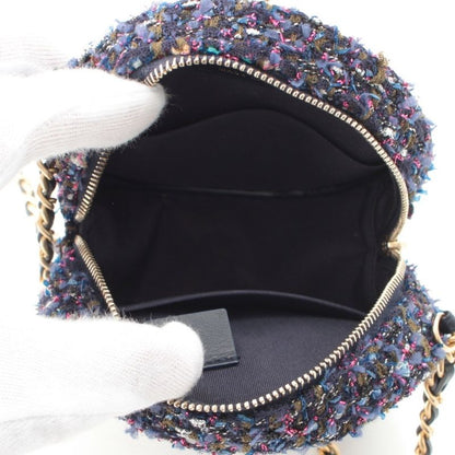 Chanel Quilted Tweed CC Logo Round Chain Shoulder Bag Gold Purple