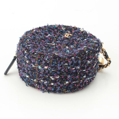 Chanel Quilted Tweed CC Logo Round Chain Shoulder Bag Gold Purple