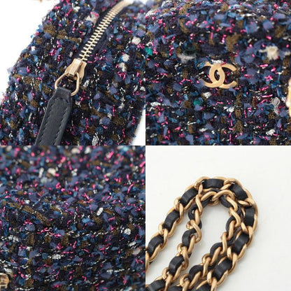 Chanel Quilted Tweed CC Logo Round Chain Shoulder Bag Gold Purple