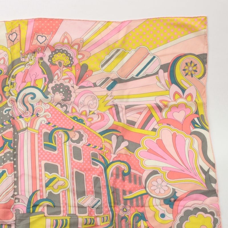 Hermes Carre Geant Cashmere Silk Faubourg Rainbow Scarf Shawl Pink