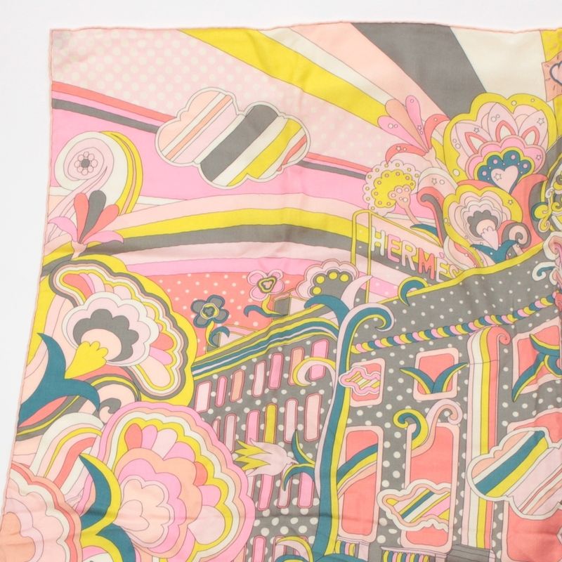 Hermes Carre Geant Cashmere Silk Faubourg Rainbow Scarf Shawl Pink