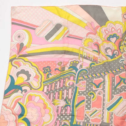 Hermes Carre Geant Cashmere Silk Faubourg Rainbow Scarf Shawl Pink
