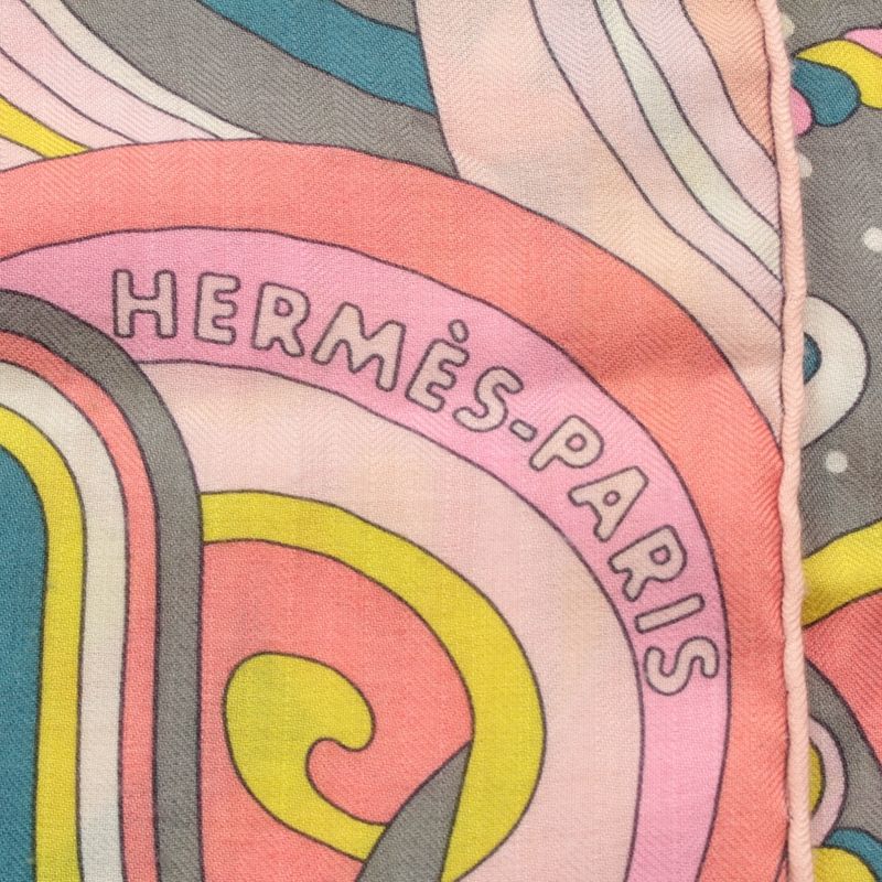 Hermes Carre Geant Cashmere Silk Faubourg Rainbow Scarf Shawl Pink