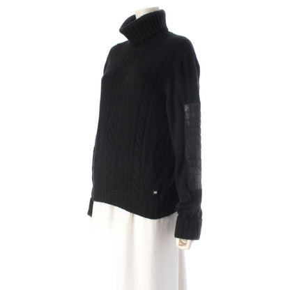 Chanel Choco Bar Cashmere High Neck Knit Elbow Patch Sweater Top Black 42
