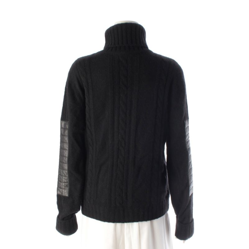 Chanel Choco Bar Cashmere High Neck Knit Elbow Patch Sweater Top Black 42