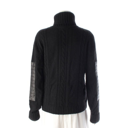 Chanel Choco Bar Cashmere High Neck Knit Elbow Patch Sweater Top Black 42