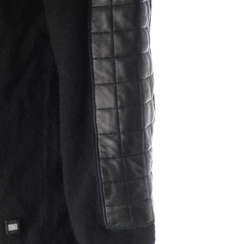 Chanel Choco Bar Cashmere High Neck Knit Elbow Patch Sweater Top Black 42