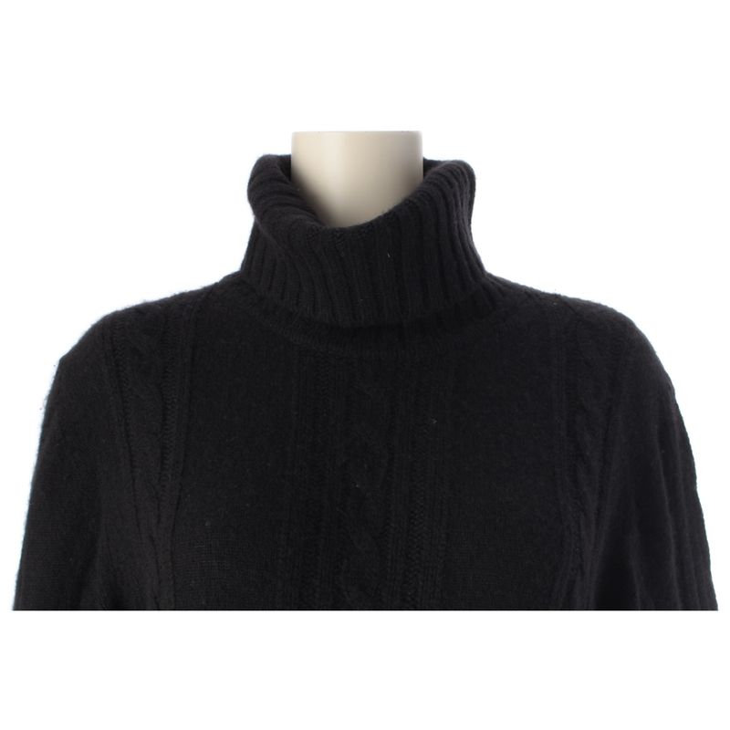 Chanel Choco Bar Cashmere High Neck Knit Elbow Patch Sweater Top Black 42