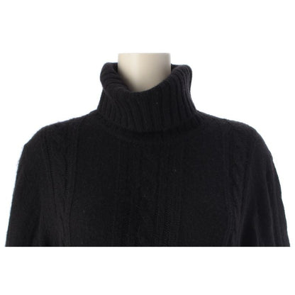 Chanel Choco Bar Cashmere High Neck Knit Elbow Patch Sweater Top Black 42