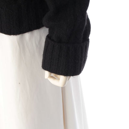 Chanel Choco Bar Cashmere High Neck Knit Elbow Patch Sweater Top Black 42
