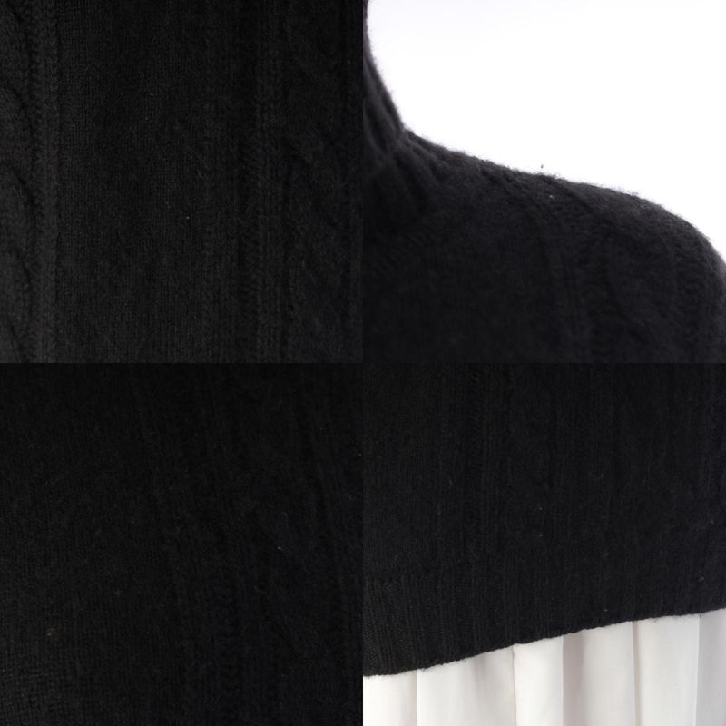 Chanel Choco Bar Cashmere High Neck Knit Elbow Patch Sweater Top Black 42