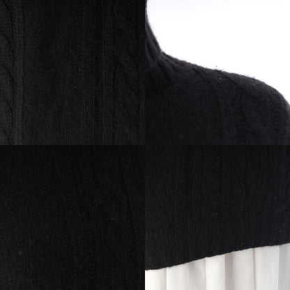 Chanel Choco Bar Cashmere High Neck Knit Elbow Patch Sweater Top Black 42