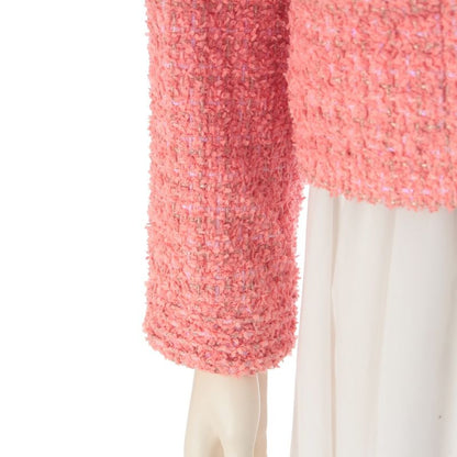 Chanel Cotton CC Logo Tweed Collarless Jacket Pink 36