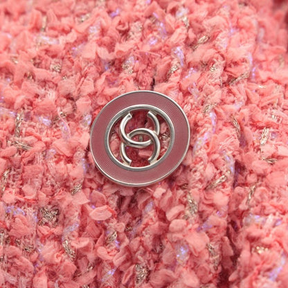 Chanel Cotton CC Logo Tweed Collarless Jacket Pink 36